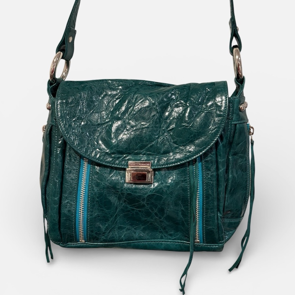 Rebecca Minkoff Emerald Green Beloved crinkled leather crossbody bag